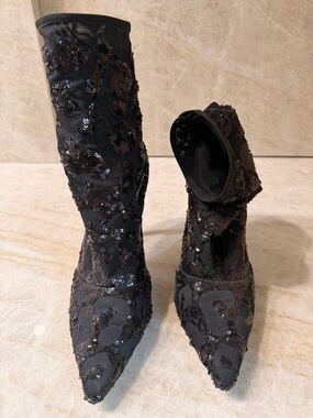 Gianvito Rossi Black Sequin Embellished Pointed-Toe Heeled Boots